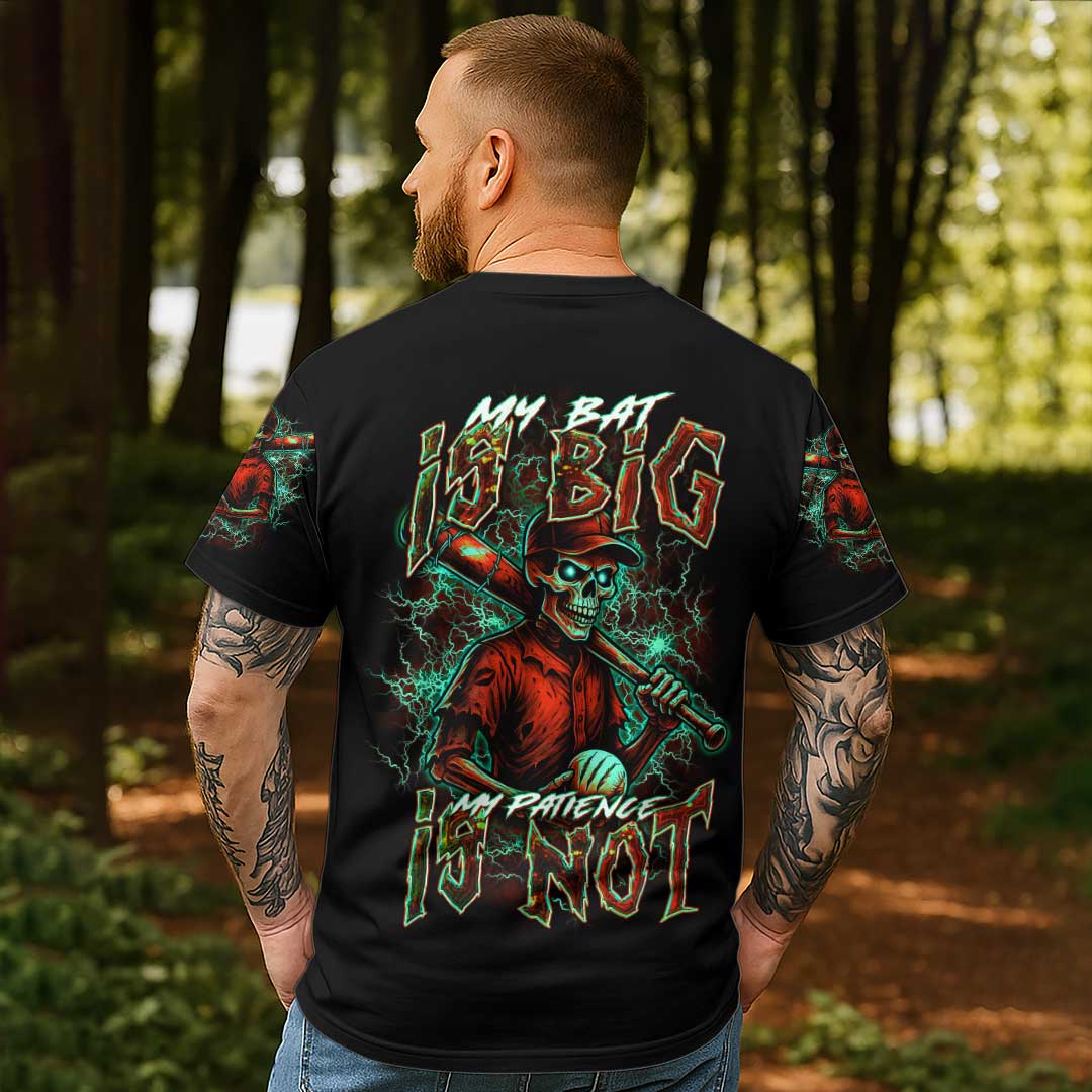 My Bat Is Big My Patience Is Not All Over Print Skull Baseball T-Shirt