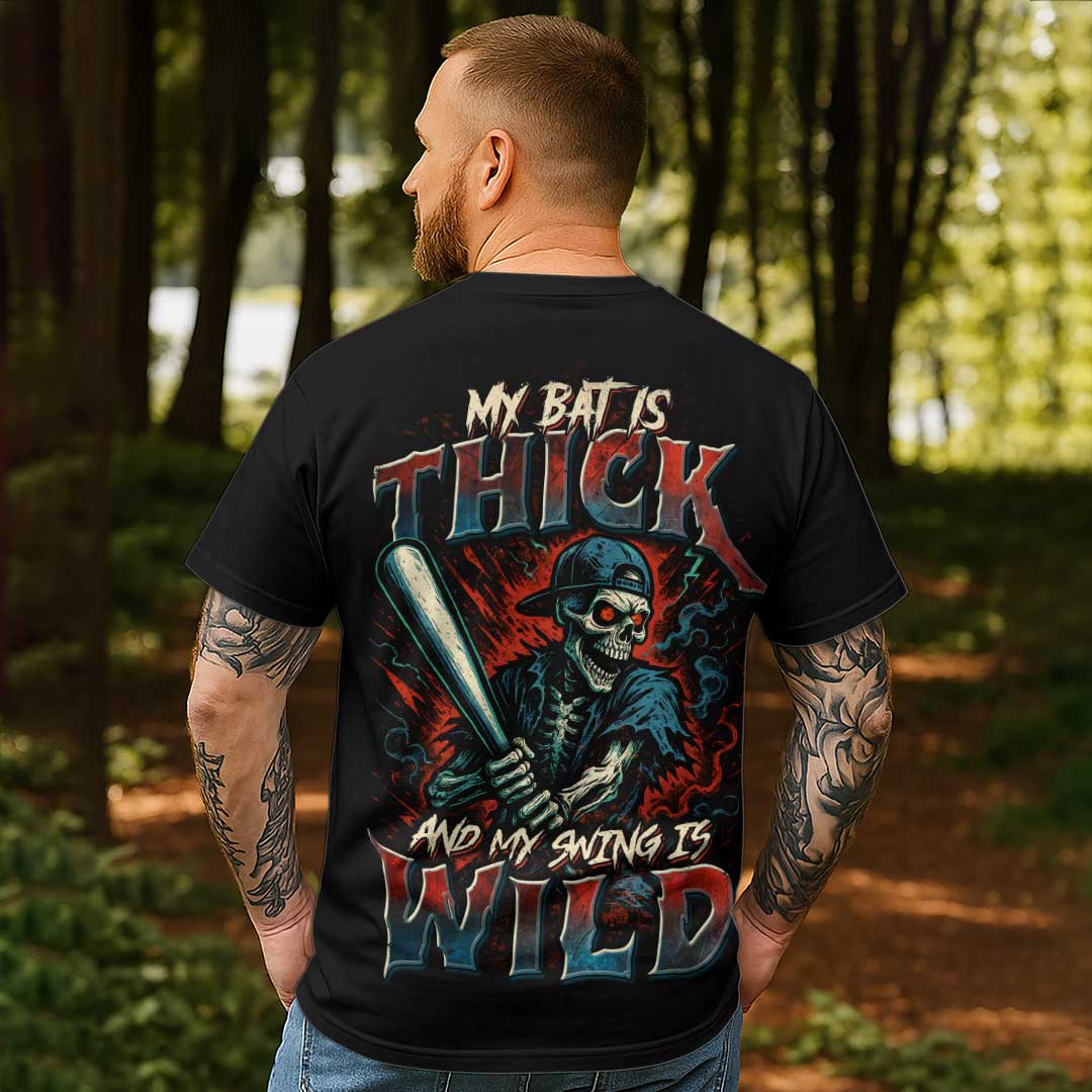Thick Bat Wild Swing All Over Print Skull Baseball T-Shirt