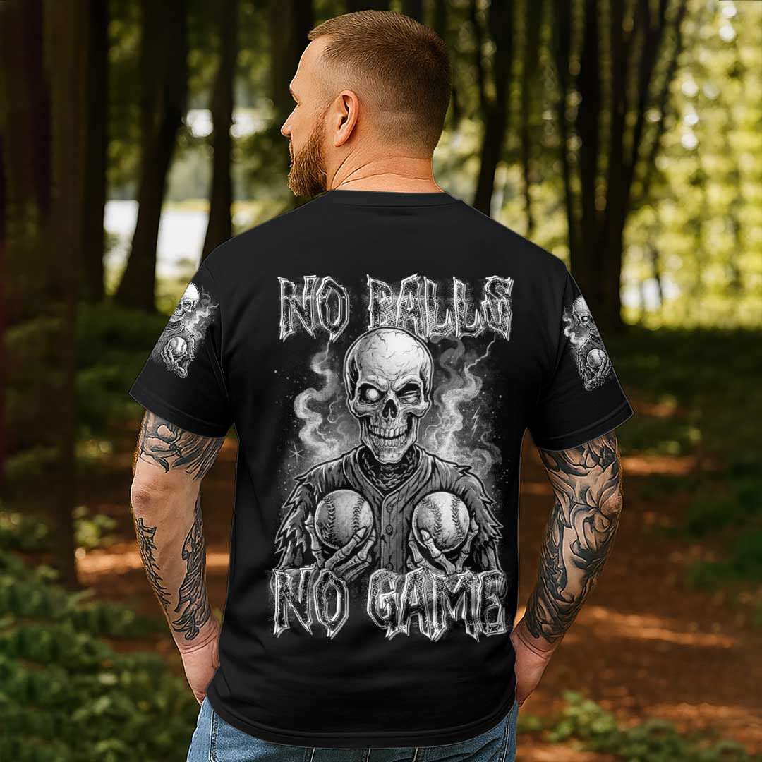 No Balls No Game All Over Print Skull Baseball T-Shirt