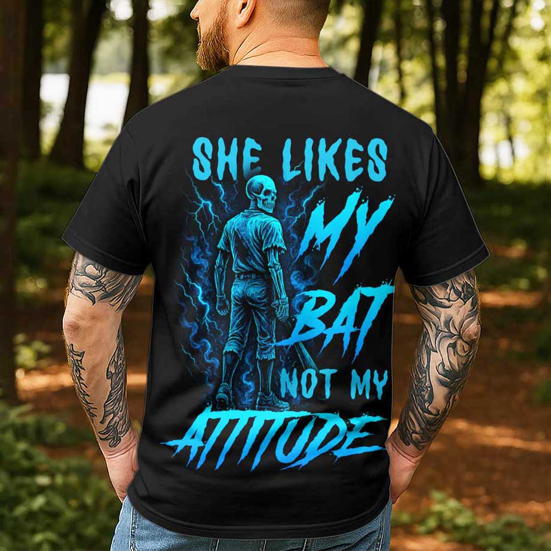She Likes My Bat Not My Attitude All Over Print Skull Baseball T-Shirt