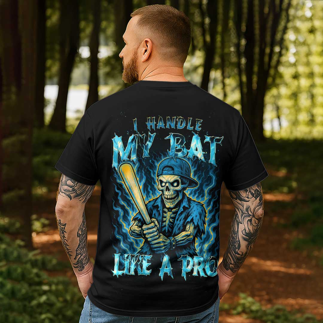 Handle My Bat Like A Pro All Over Print Skull Baseball T-Shirt