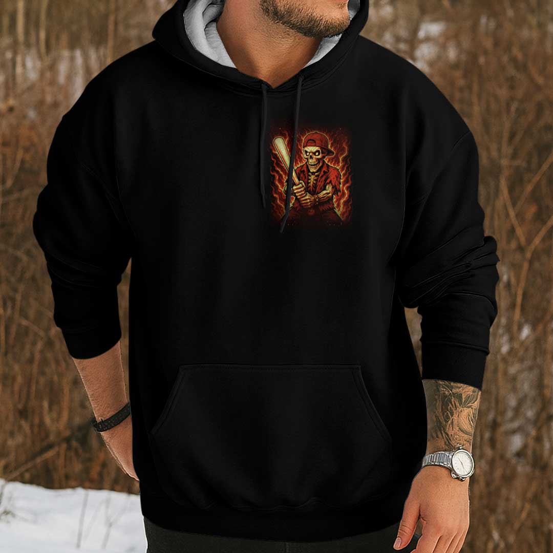 Handle My Bat Like A Pro - Custom Black Skull Baseball Hoodie