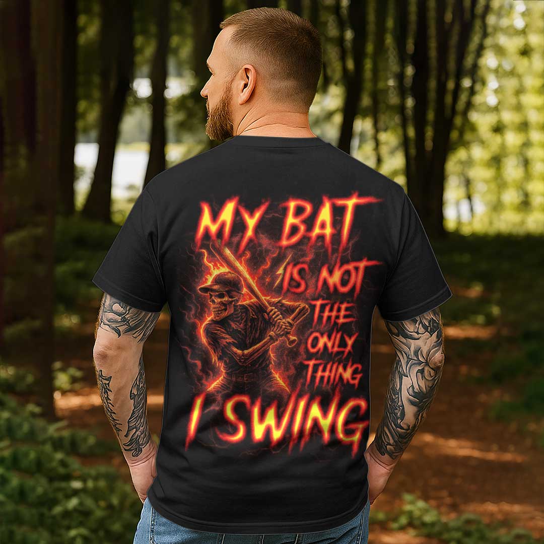 My Bat Is Not The Only Thing I Swing All Over Print Skull Baseball T-Shirt