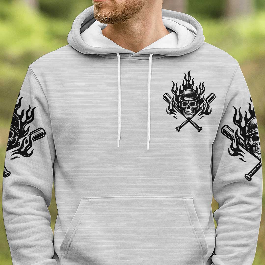 I Slide Into It Like Home Plate - Custom Black Grey Skull Baseball Hoodie