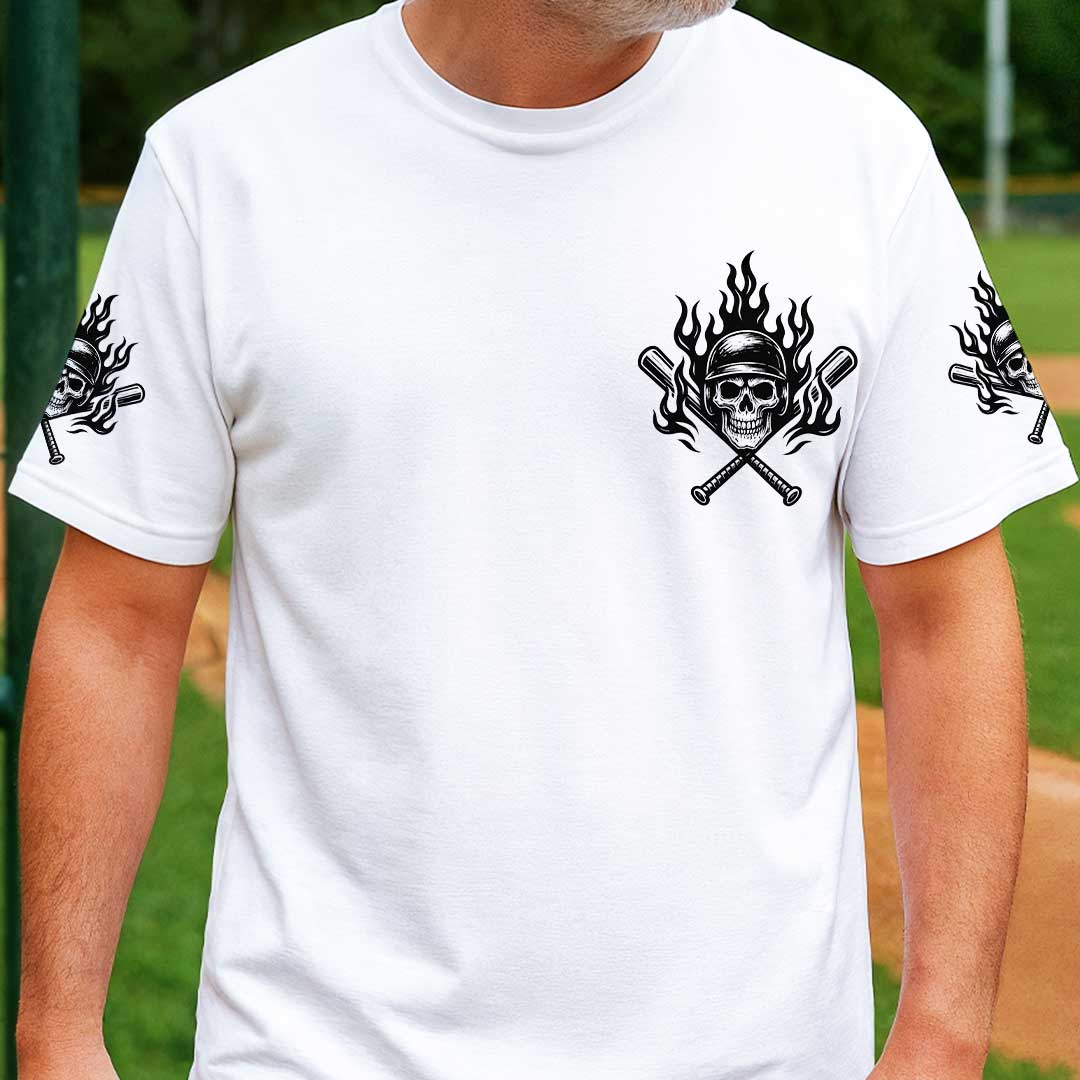 I Slide Into It Like Home Plate All Over Print Skull Baseball T-Shirt