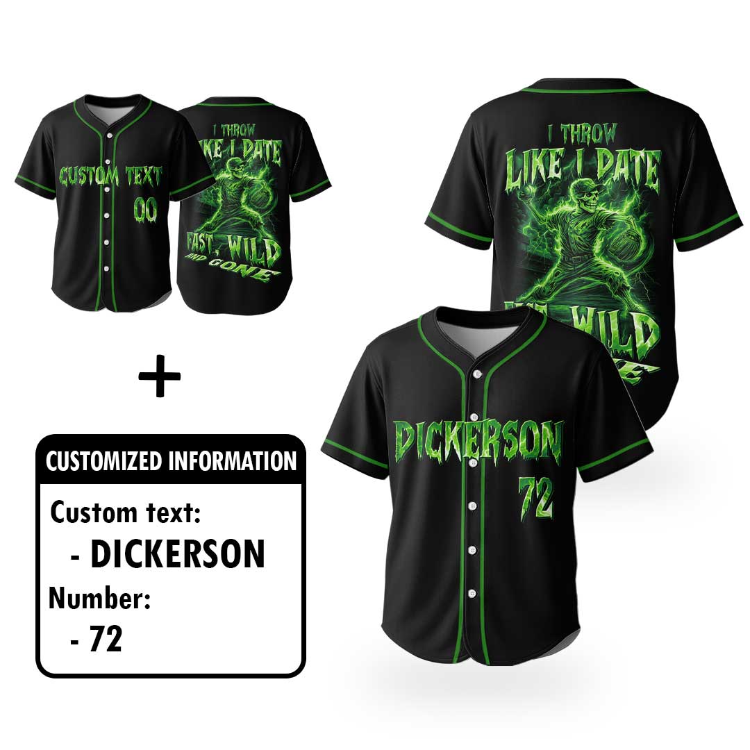 Fast, Wild and Gone - Custom Black Skull Baseball Jersey