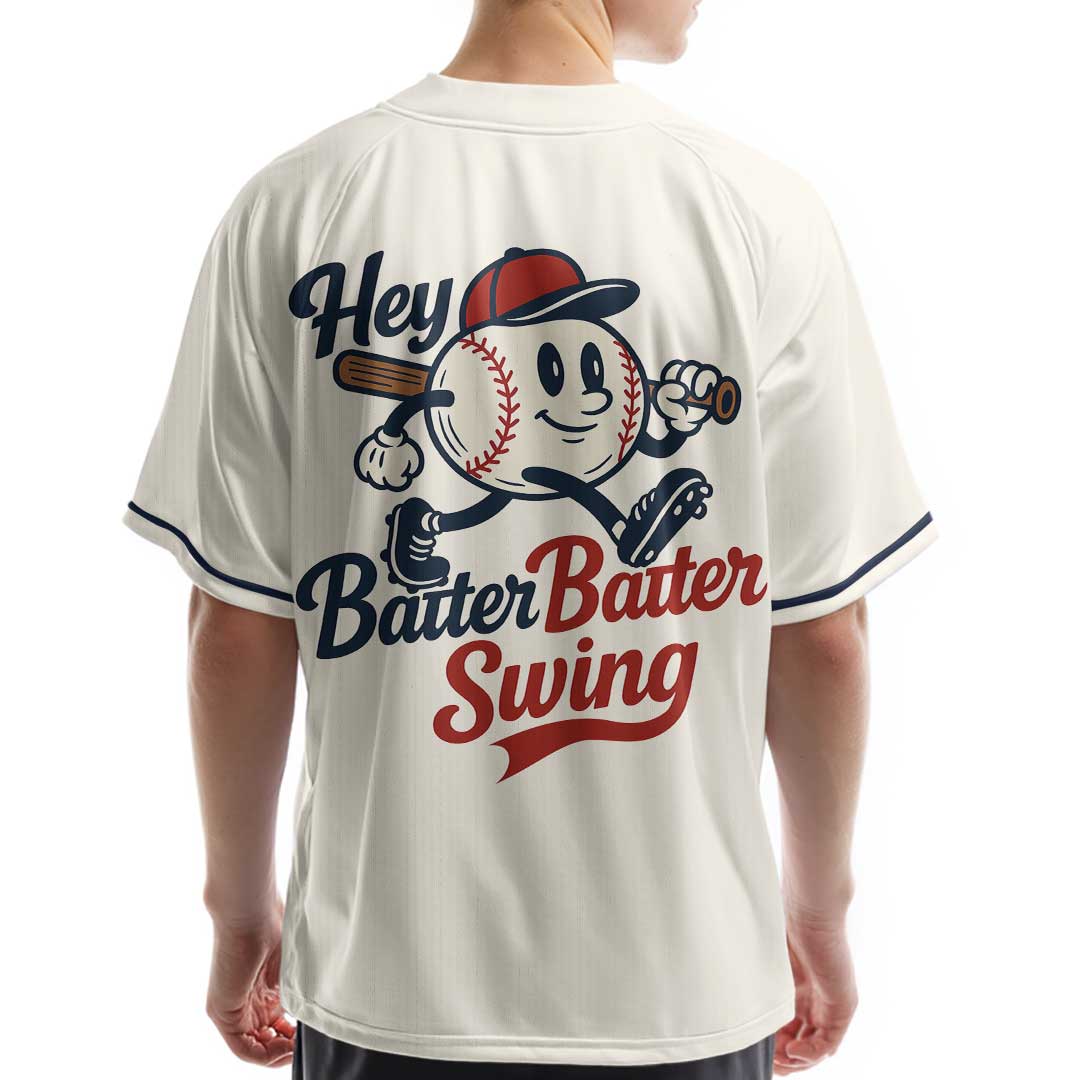 Hey Batter Batter Swing - Custom Groovy Cream Baseball Jersey
