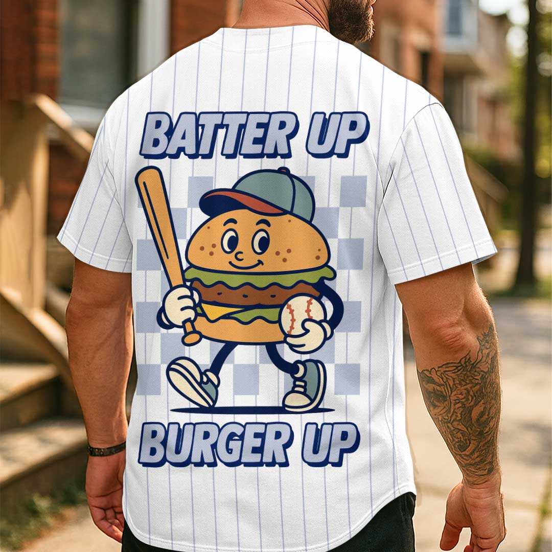 Batter Up Burger Up - Custom Groovy White Baseball Jersey