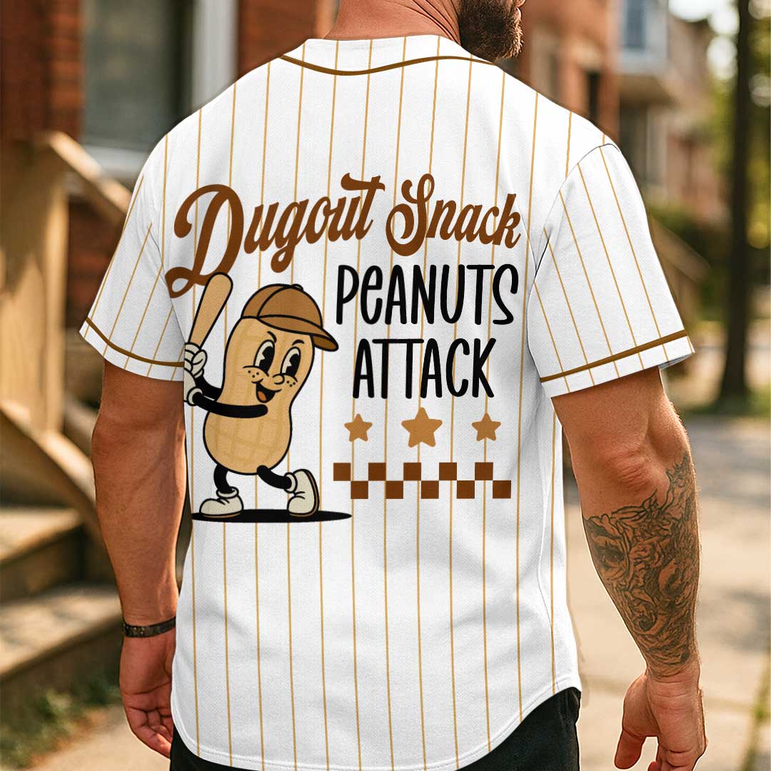 Dugout Snack Peanuts Attack - Custom Groovy Cream Baseball Jersey