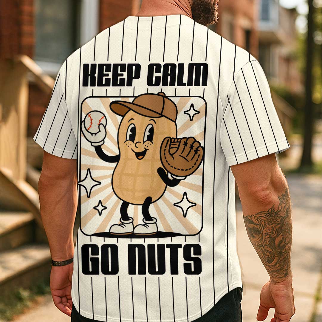 Keep Calm and Go Nuts - Custom Groovy Cream Baseball Jersey