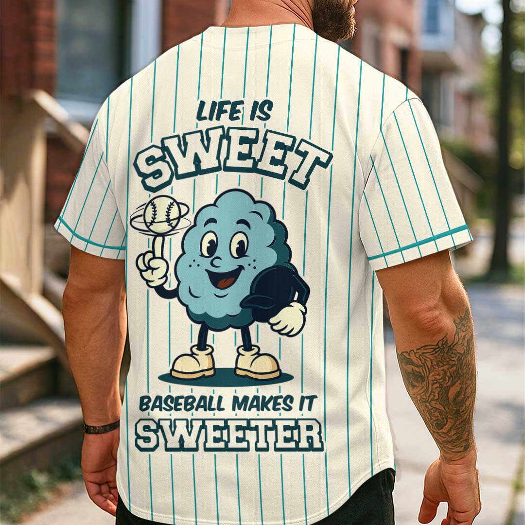 Life Is Sweet - Custom Groovy Cream Baseball Jersey
