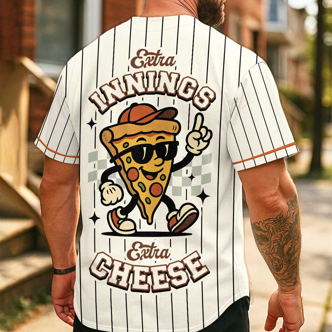 Extra Innings Extra Cheese - Custom Groovy Cream Baseball Jersey
