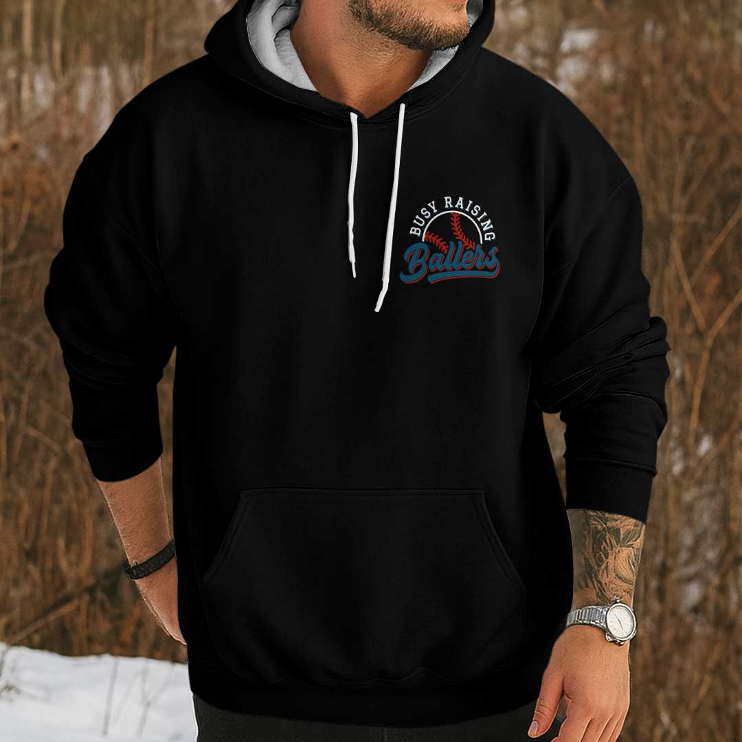 This Dad Only Raises Ballers - Black and Grey Baseball Hoodie