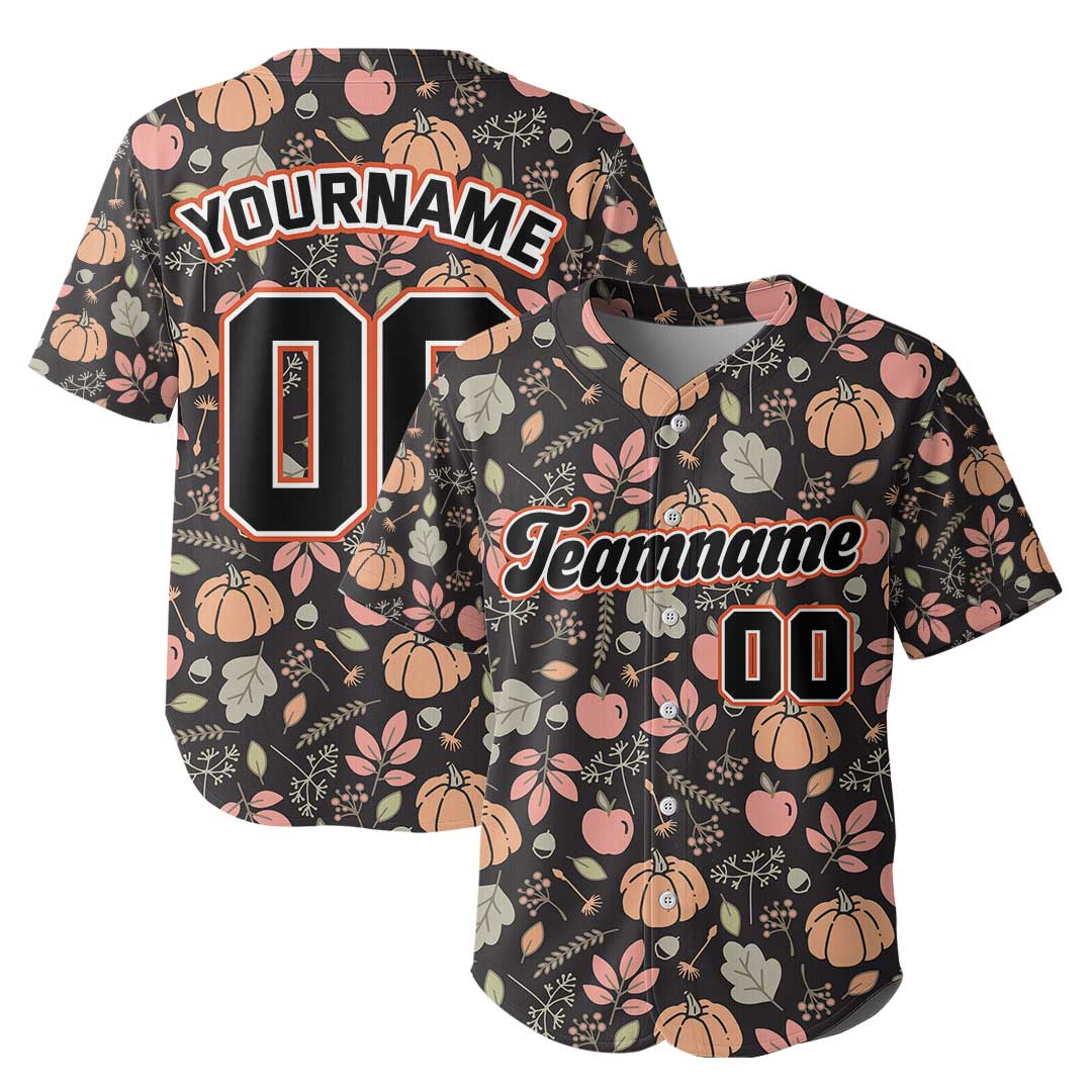 Custom Thanksgiving Baseball Jersey with Fall Season Pattern