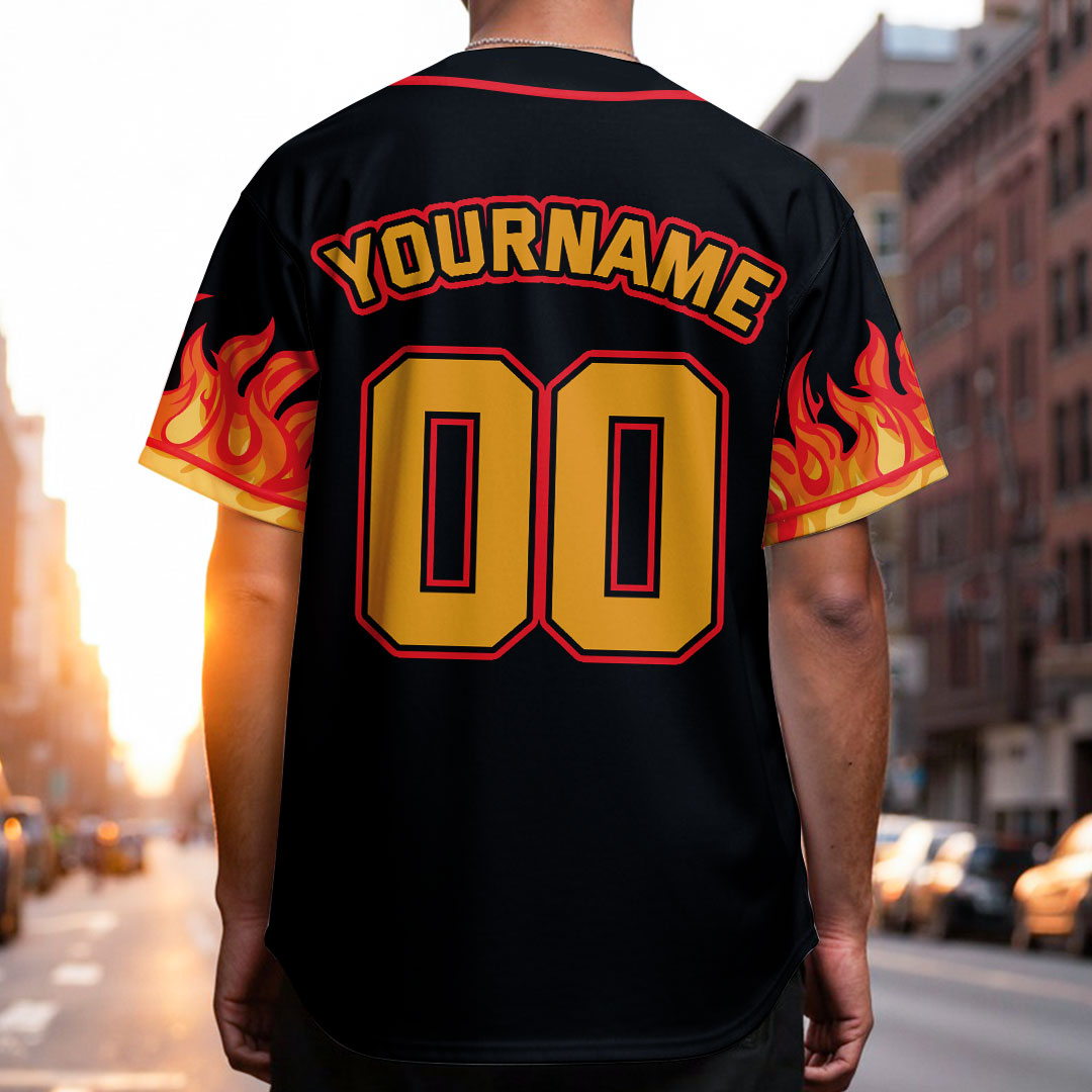 Custom Baseball Jersey with Flames Pattern