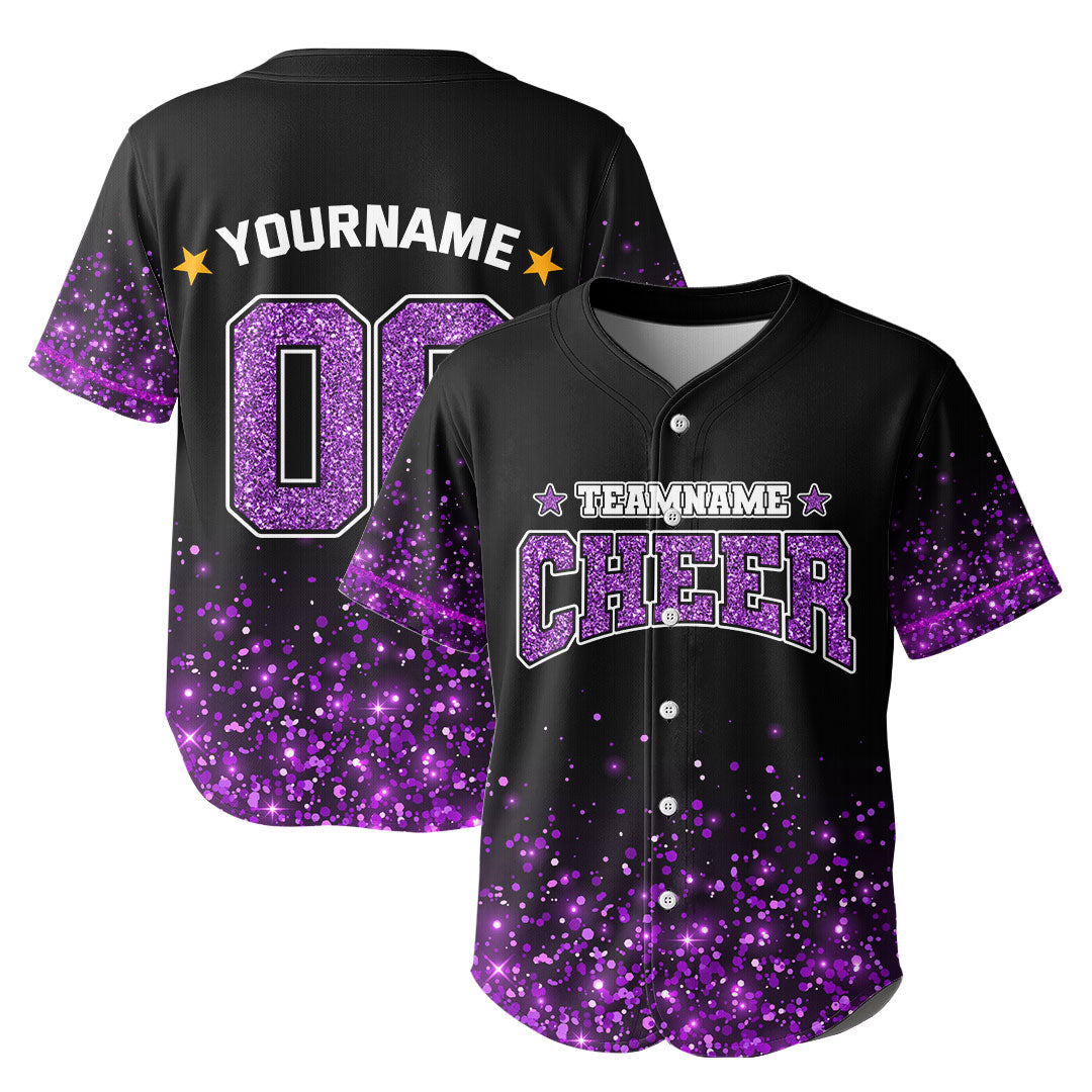 Custom Star Cheerleader Baseball Jersey with Glitter Effect