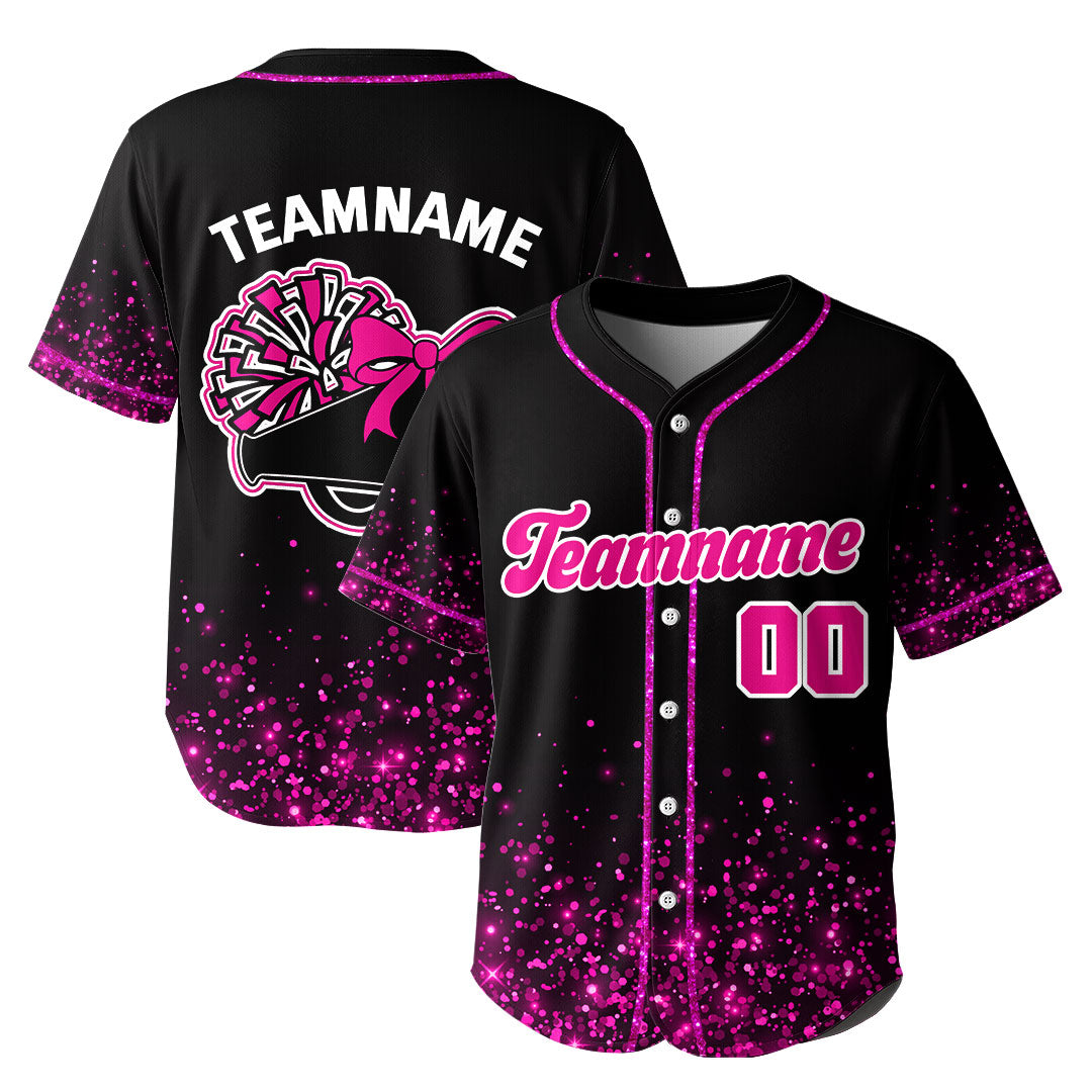 Custom Cheerleader Glitter Baseball Jersey with Bow and Megaphone