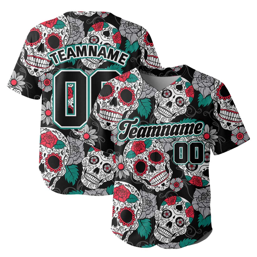 Custom Baseball Jersey with Calavera Pattern