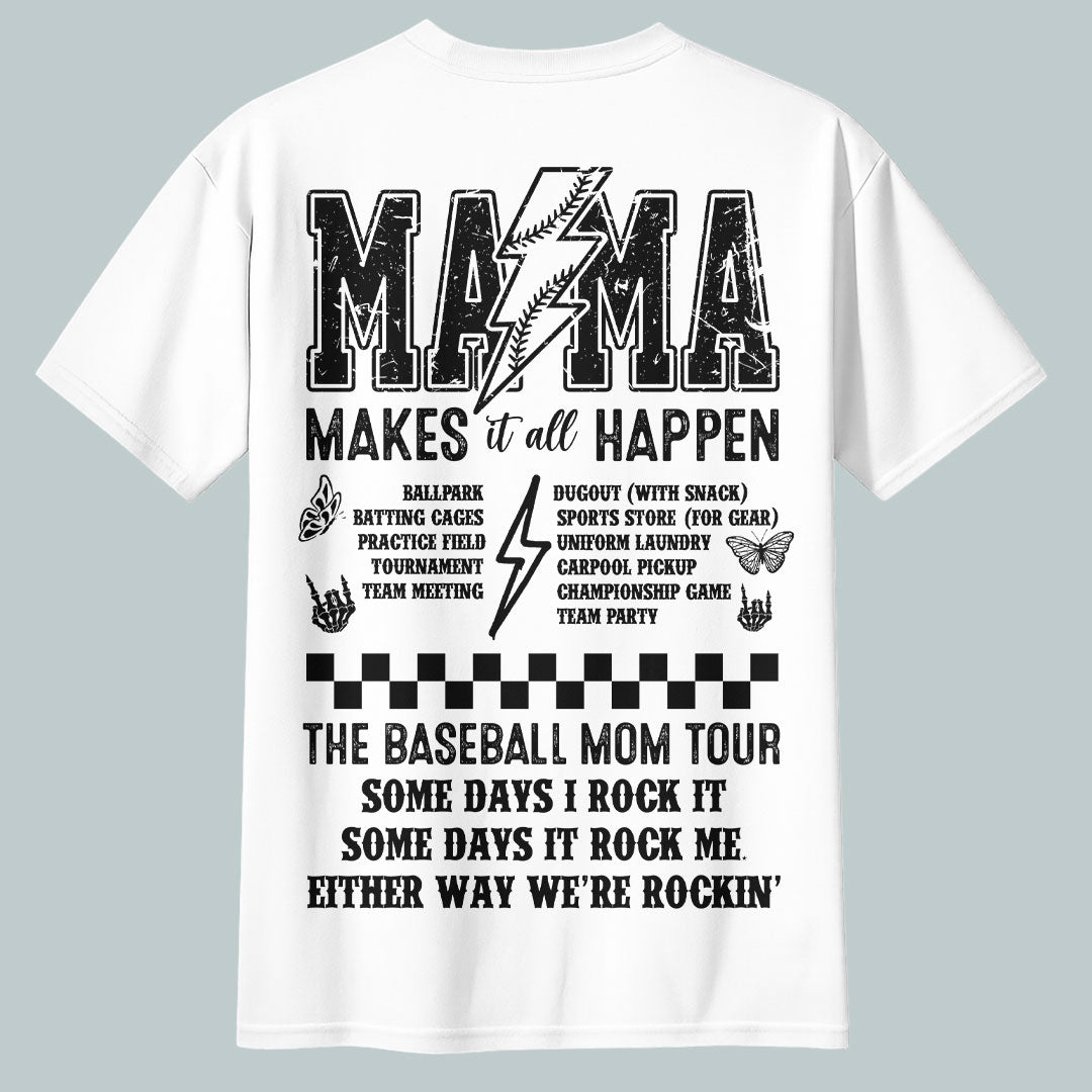 The Baseball Mama Tour - White and Black Baseball T-Shirt