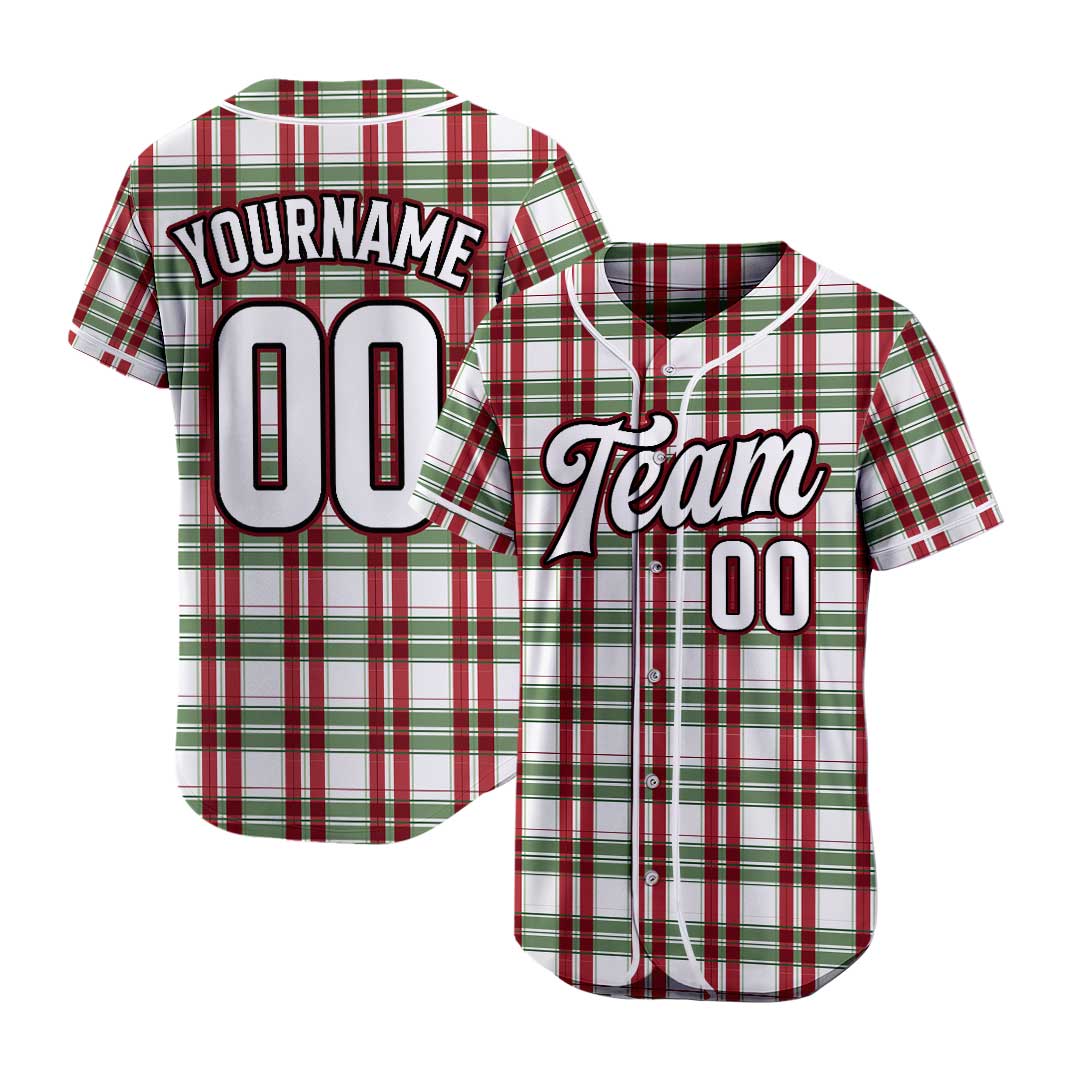 Custom Baseball Jersey with Christmas Plaid Pattern