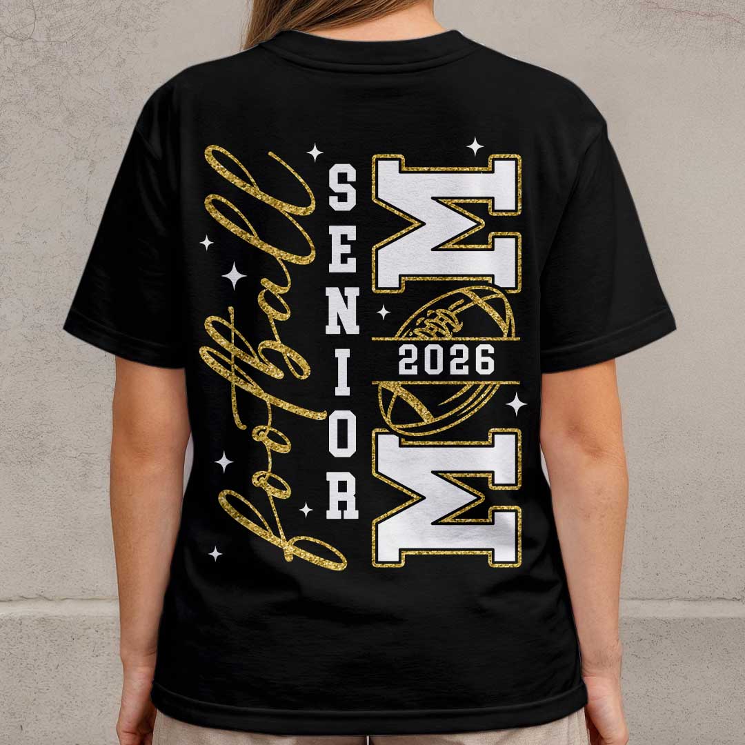 Senior Football Mom - Black and White Custom Football T-Shirt