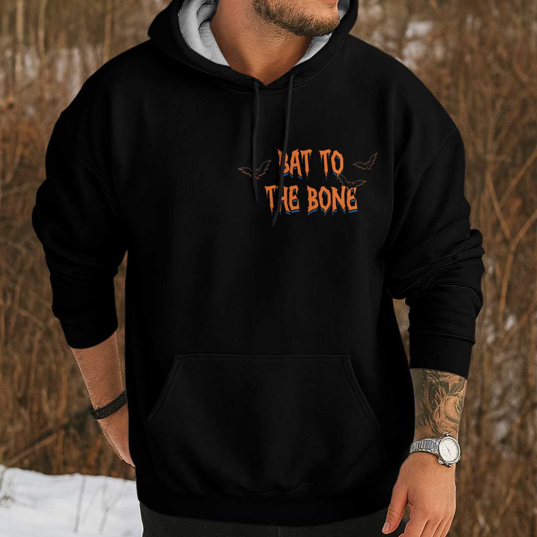 Bat To The Bone - Black Halloween Baseball Hoodie