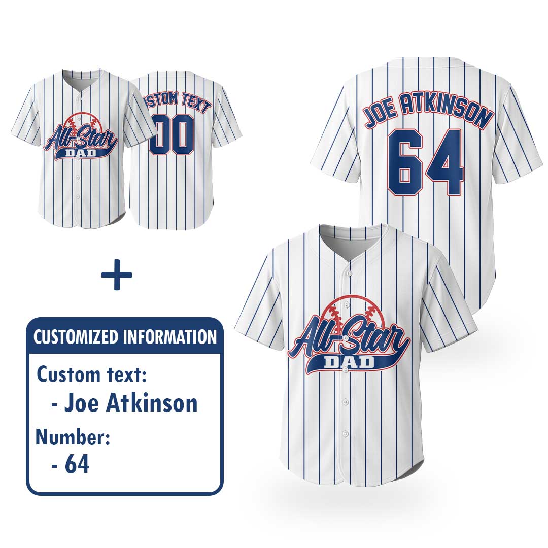 All Star Dad - Custom White Navy Stripe Baseball Jersey