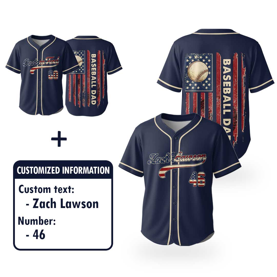 Baseball Dad - Custom Navy White Baseball Jersey