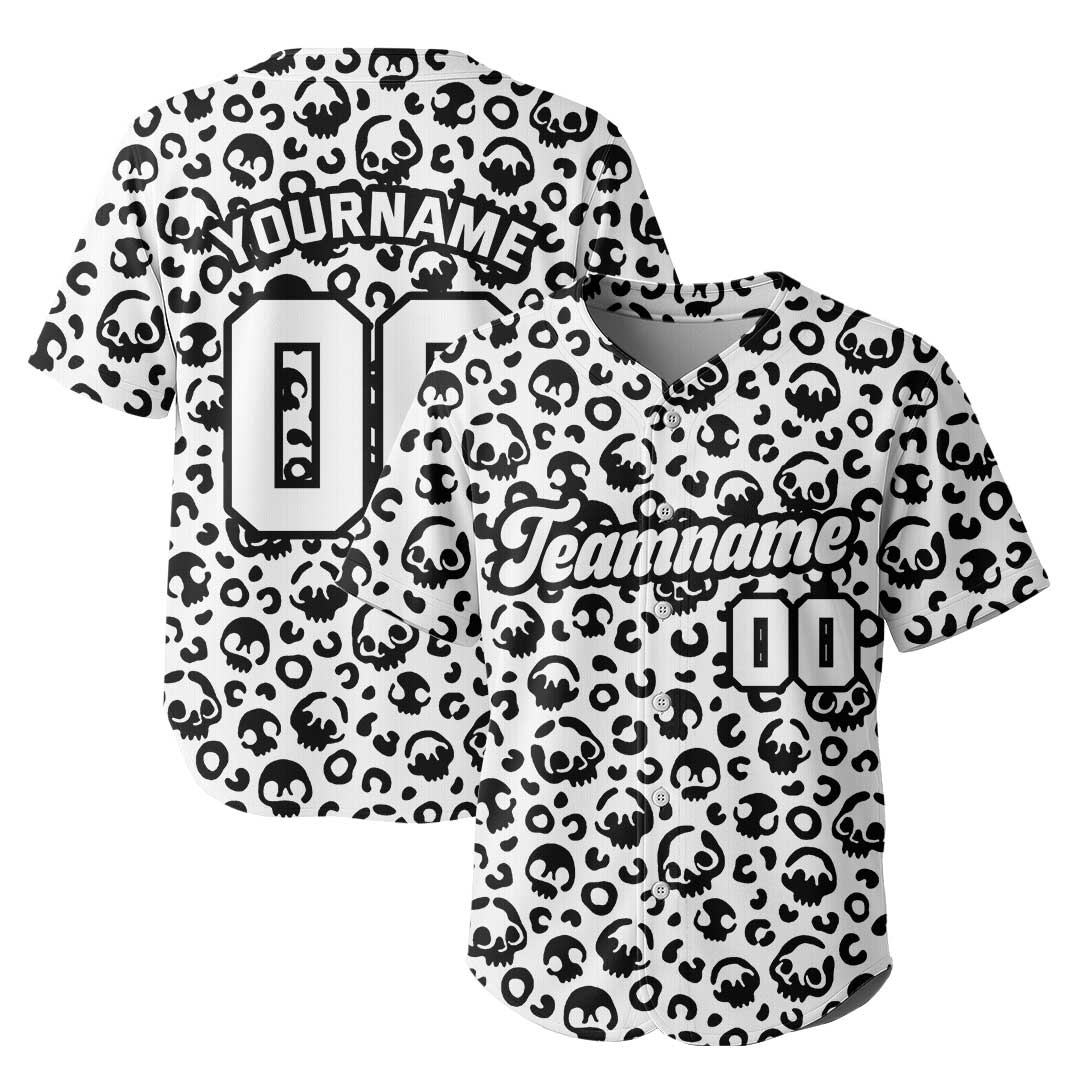 Custom Baseball Jersey with Skull Leopard Pattern