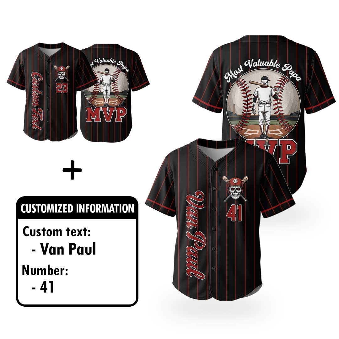 MVP Most Valuable Papa - Custom Black Red Stripe Baseball Jersey