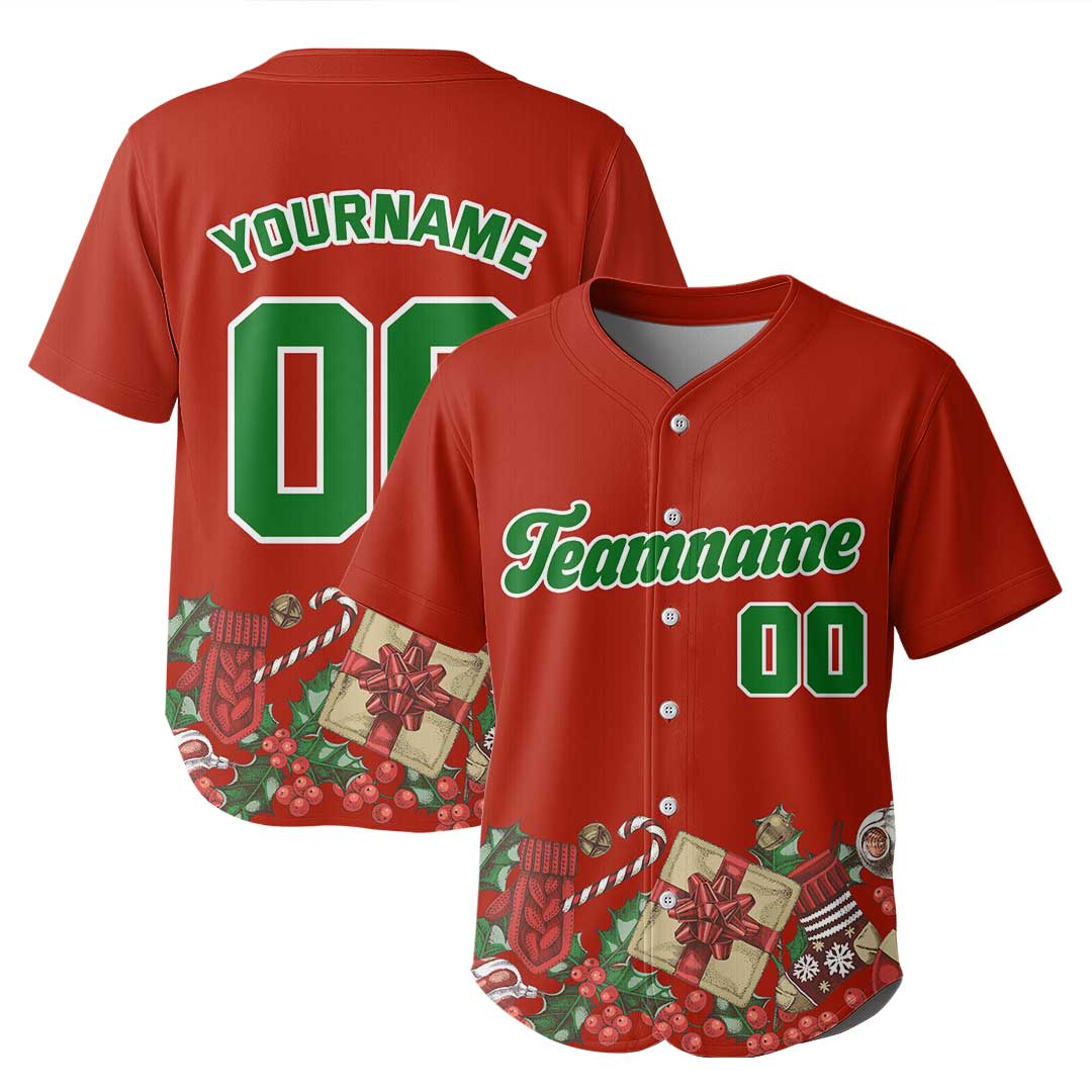 Custom Baseball Jersey with Christmas Gifts Pattern