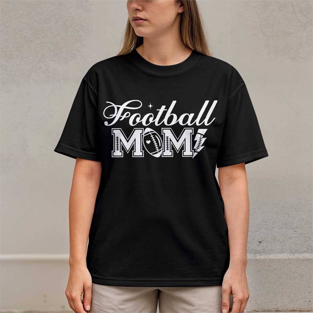 Football Mom With A Full Heart - Black and White Football Tshirt For Mom