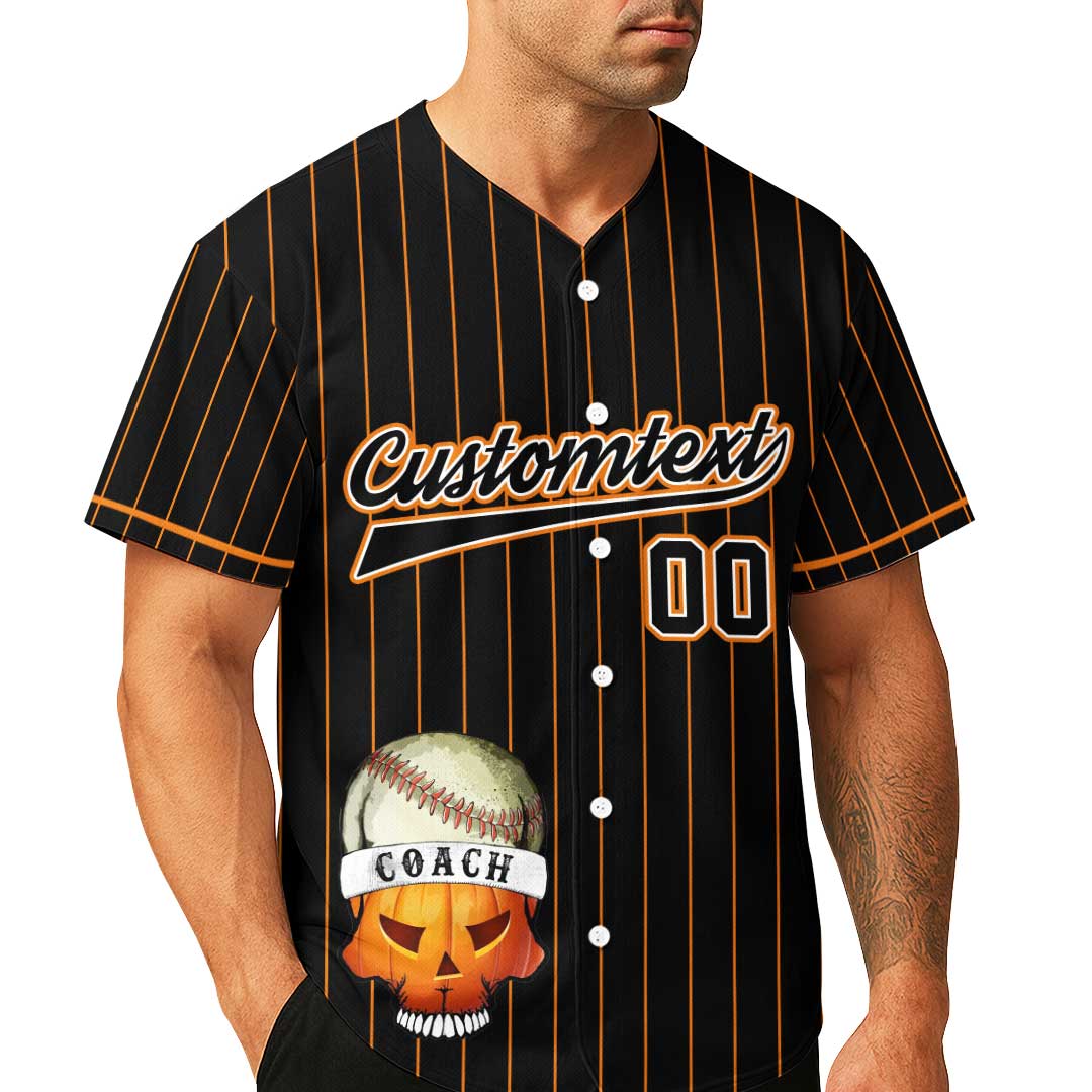 I Teach Kids To Hit And Steal - Custom Black Orange Stripe Halloween Baseball Jersey