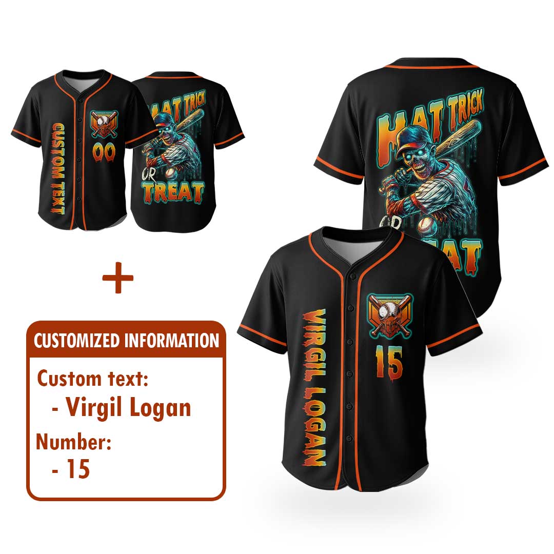 Hat Trick Or Treat - Custom Black and Orange Baseball Jersey