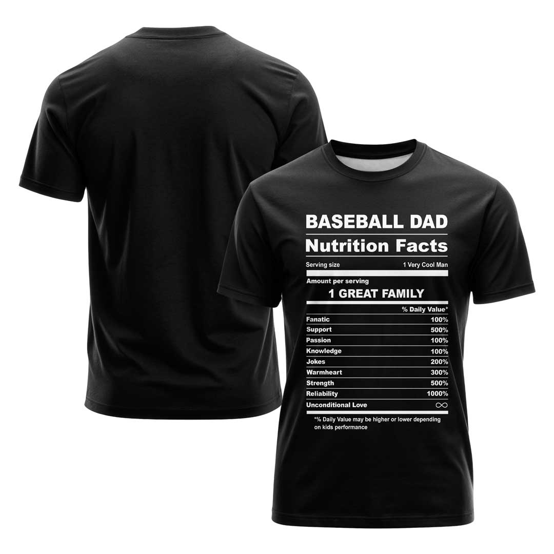 Baseball Dad Facts Black White Baseball T-Shirt