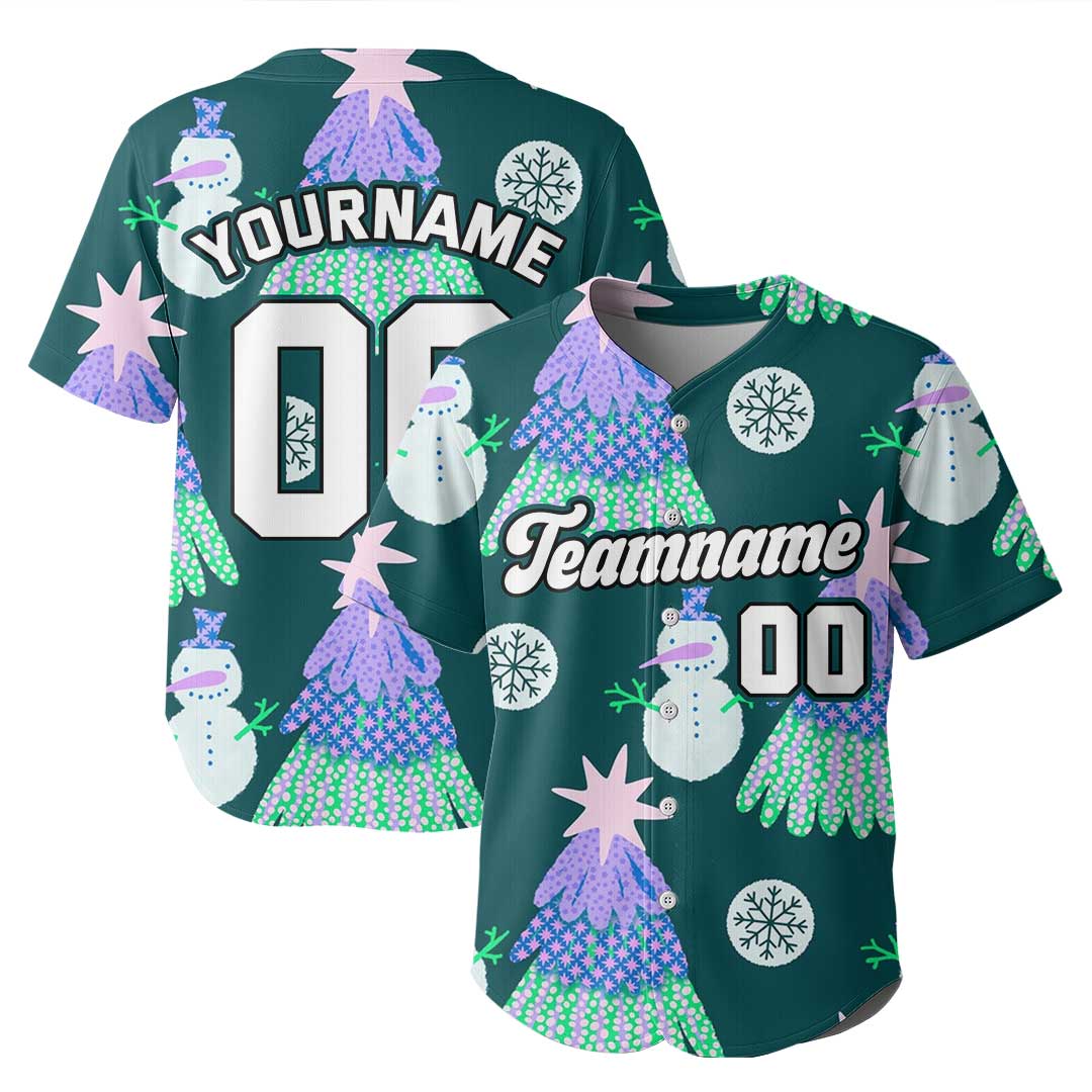 Custom Christmas Baseball Jersey with Snowman Pattern