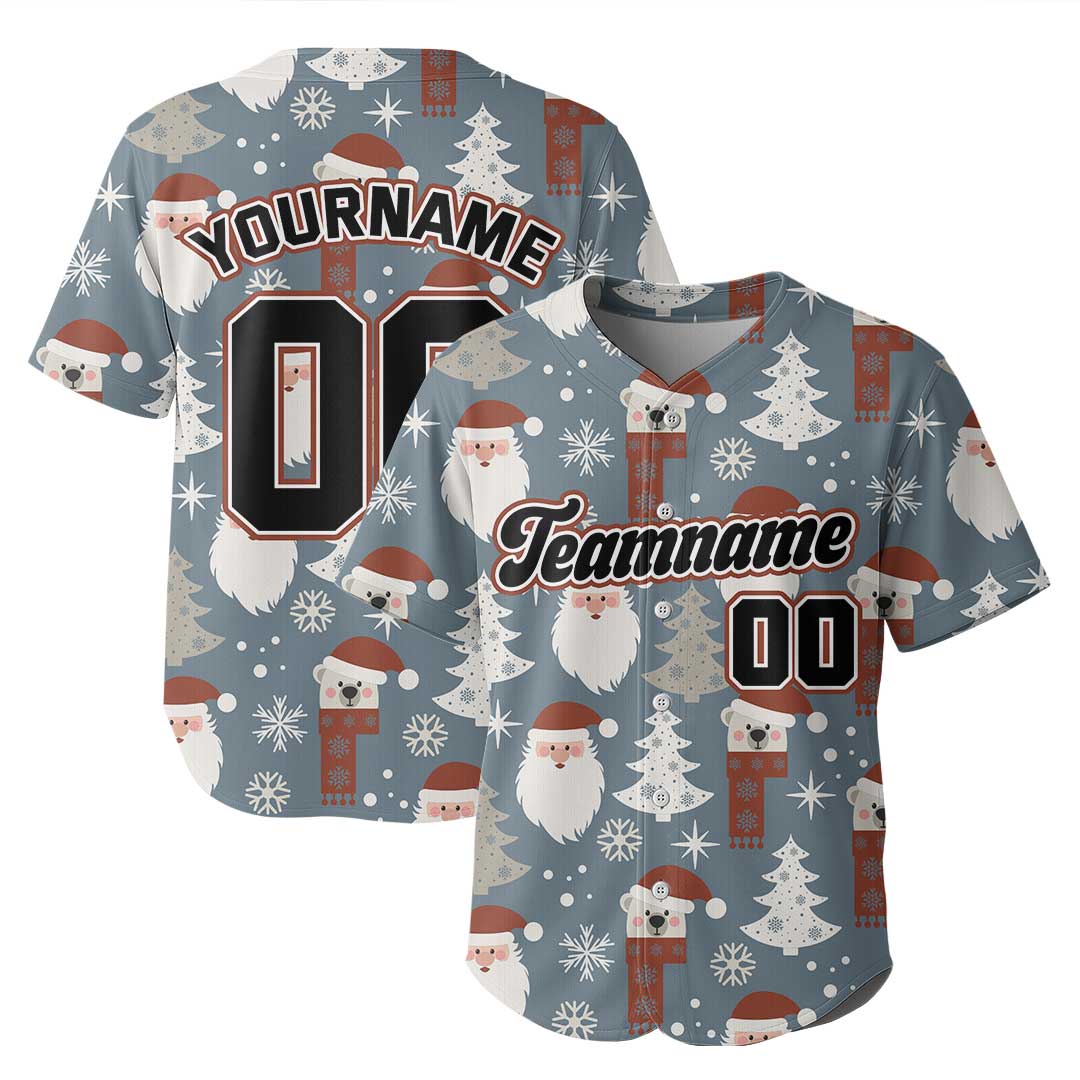 Custom Baseball Jersey with Santa and Bear Christmas Pattern