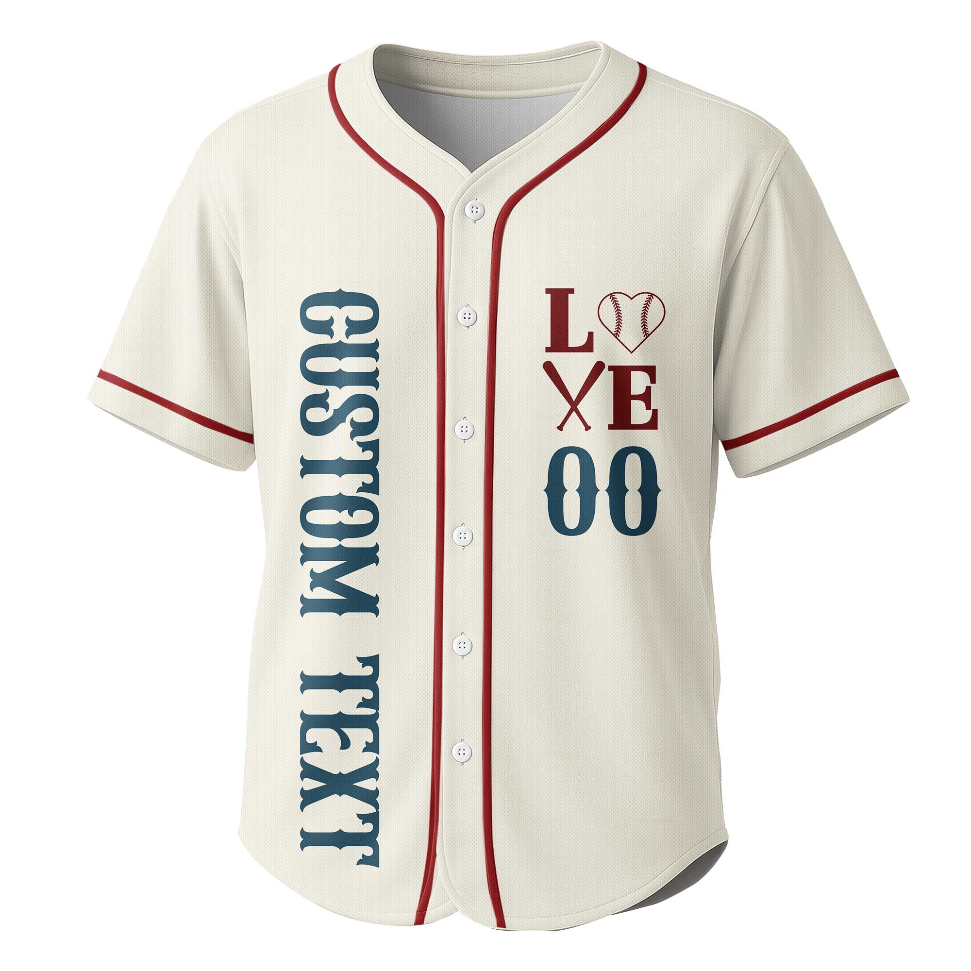 I Love Baseball - Custom Cream Red Baseball Jersey