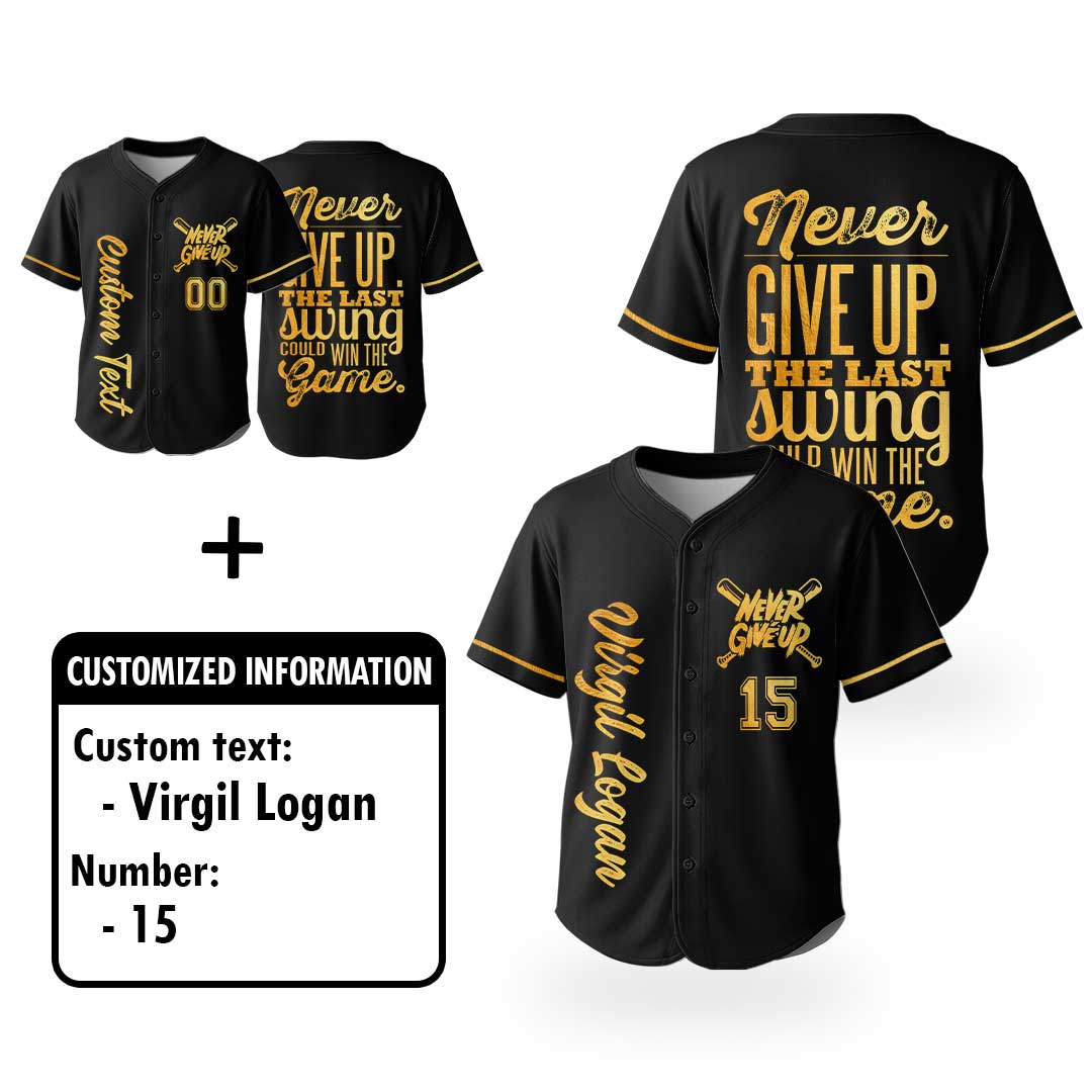 The Last Swing Could Win The Game - Custom Black with Golden Texture Baseball Jersey