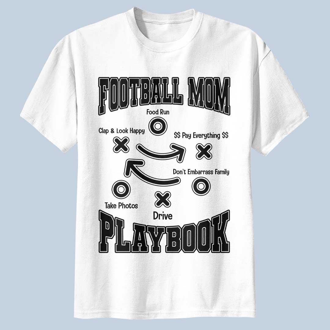 Football Mom Playbook - Sand and White Football Tshirt For Mom