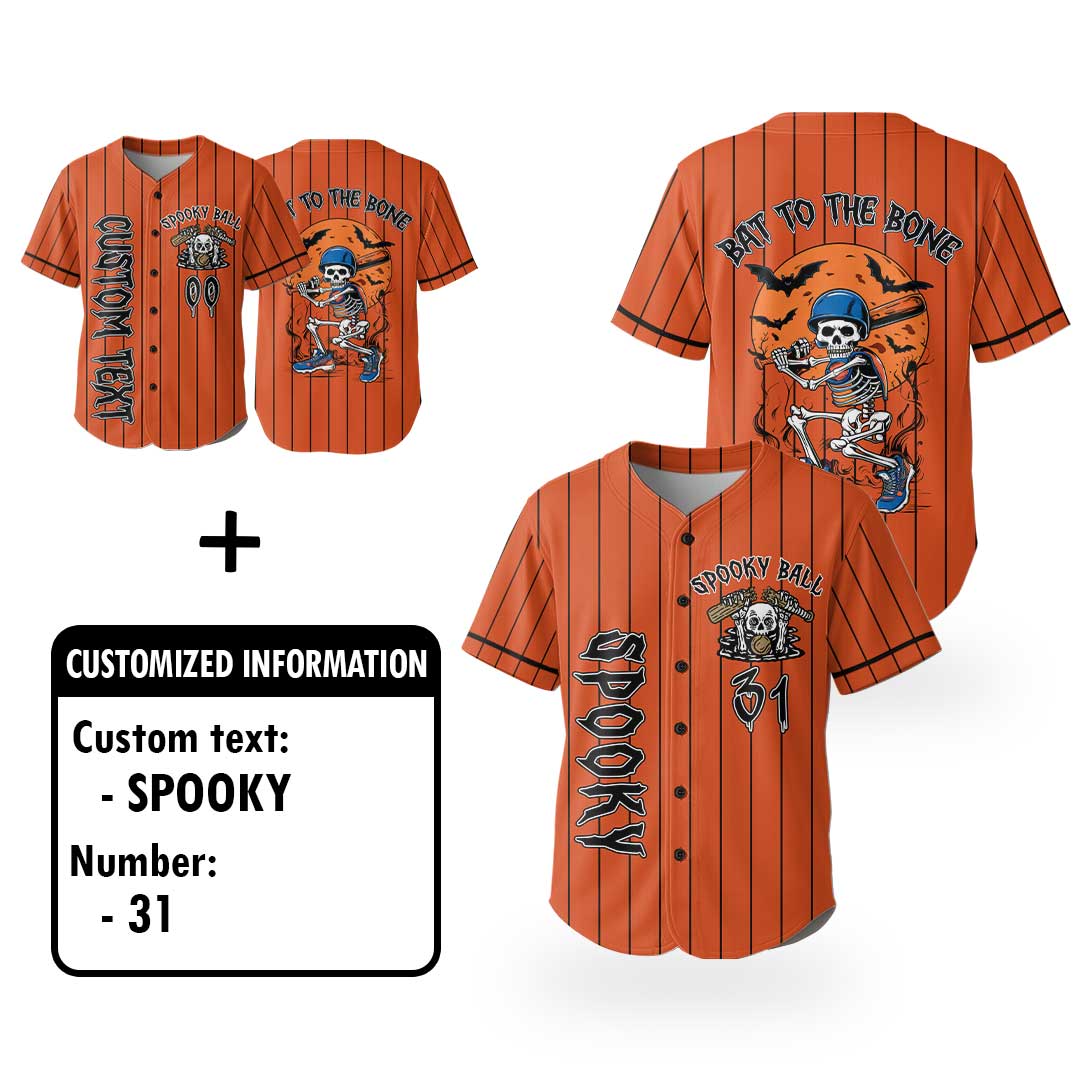 Bat To The Bone - Custom Orange Halloween Baseball Jersey