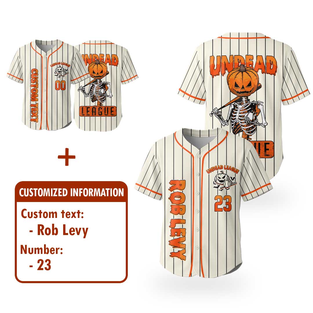 Undead League - Custom Cream Orange Halloween Baseball Jersey