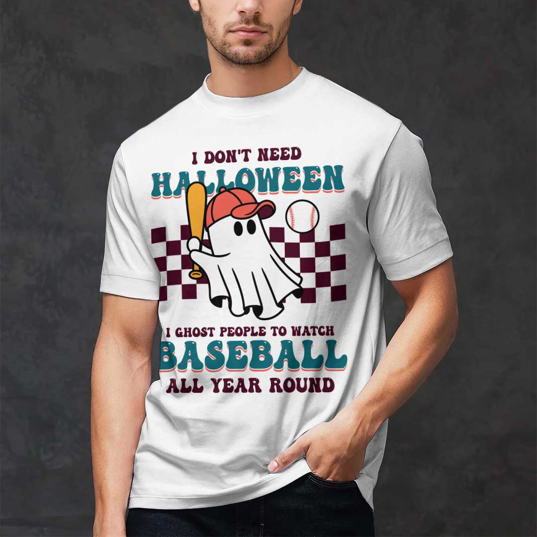 Ghost People All Year Round Black White Baseball Halloween T-Shirt