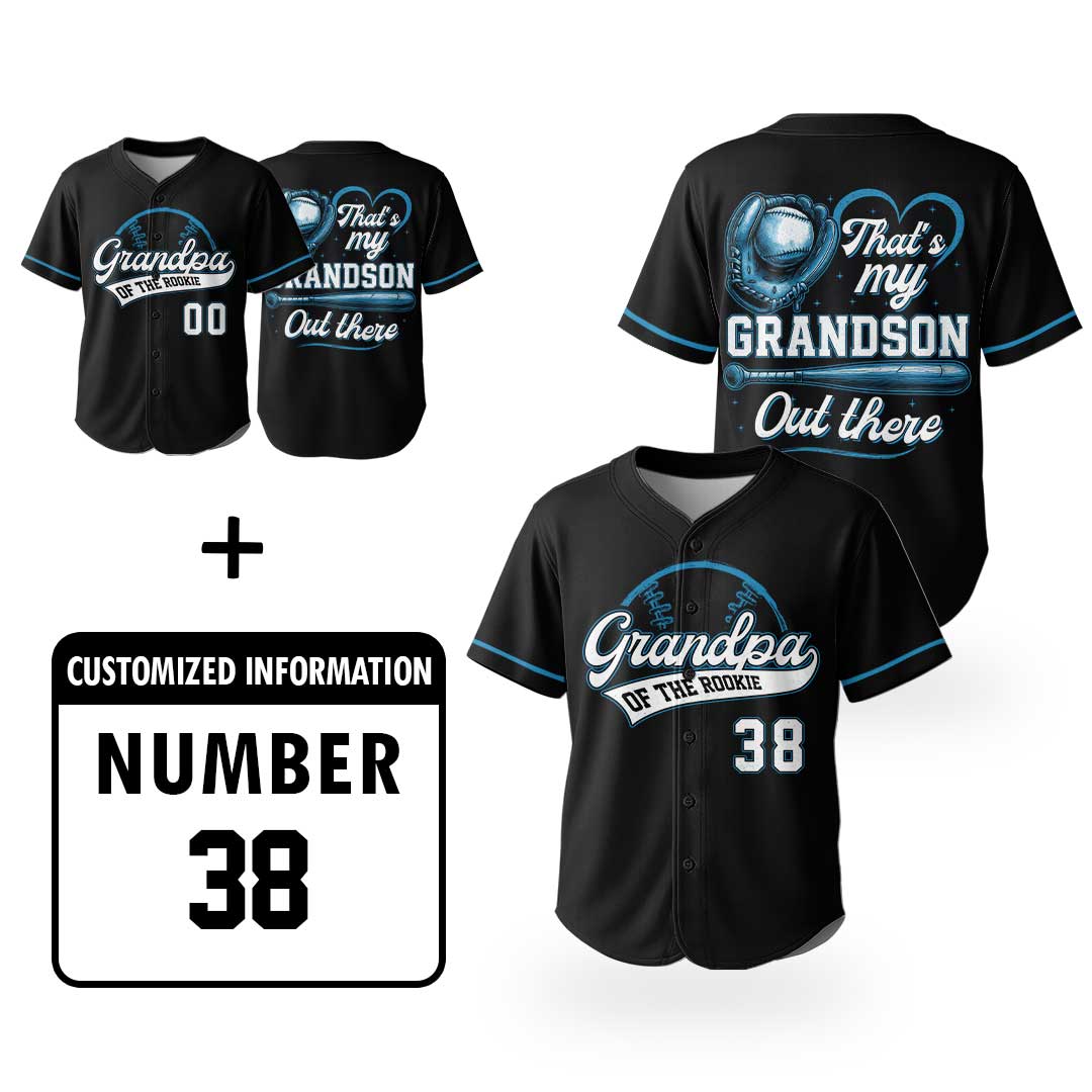 Grandpa Of The Rookie That's My Grandson Out There - Custom Black Blue Baseball Jersey