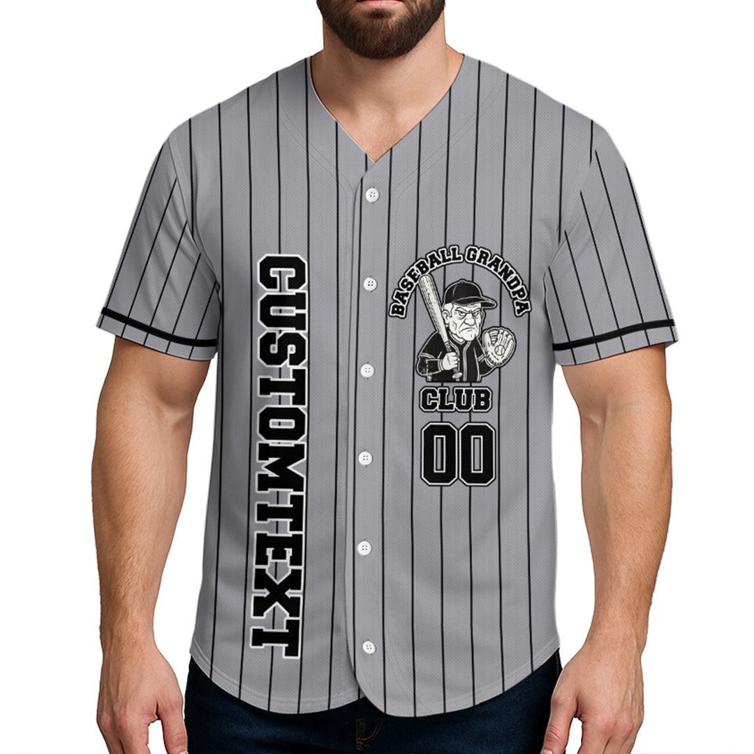 A Fulltime Baseball Grandpa - Custom Grey with Black Stripes Baseball Jersey