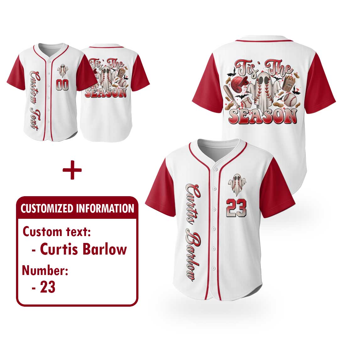 Tis The Season - Custom White Red Halloween Baseball Jersey