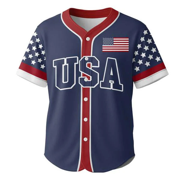 My Patriotic Heart Beats Red White & Blue - Men's American Flag Baseball Jersey 4th - Custom Name Custom Number