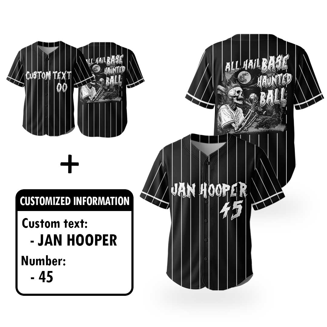 All Hail Base-Haunted-Ball - Custom Black White Halloween Baseball Jersey