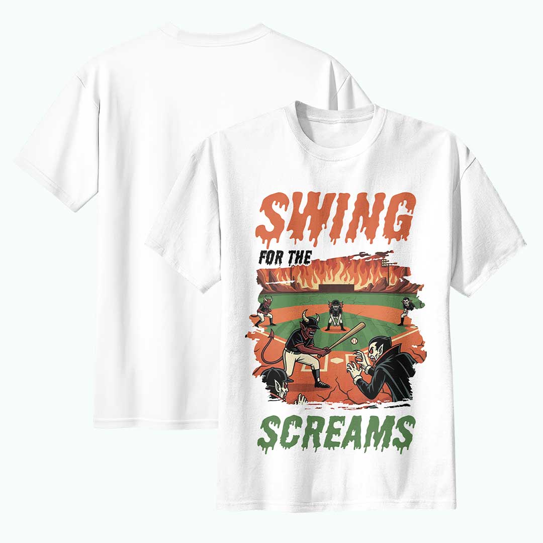 Swing For The Screams Black White Baseball Halloween T-Shirt