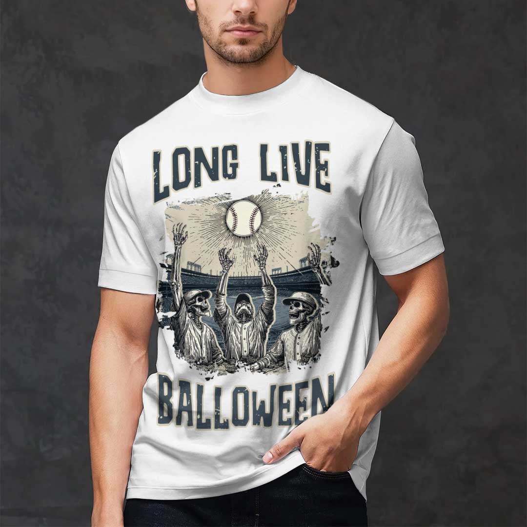 Long Live Balloween Black White Baseball Halloween T-Shirt